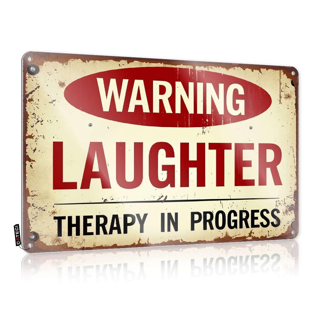 Sujd Colour Cool Wall Decor Tinsign Ready To Hang - Warning: Laughter Therapy In Progress. Gift For Biker For Farm(30X40cm)