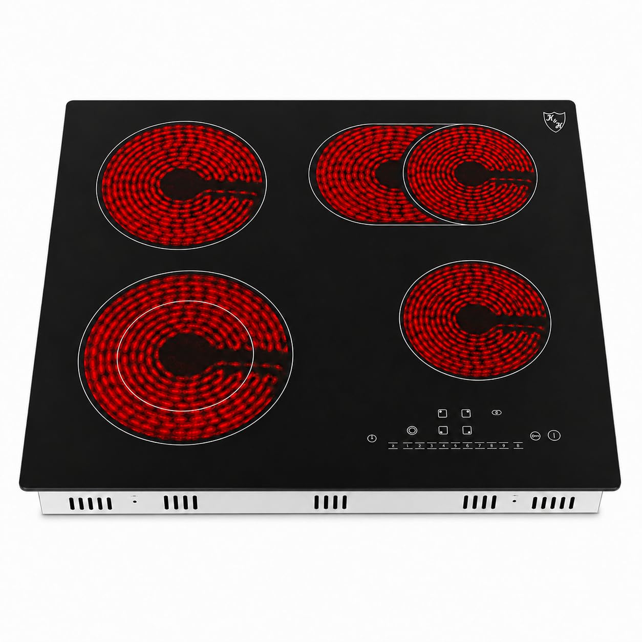 K&H Glaskeramikkochfeld NC-7206 60 cm 7200 Watt 4 Zonen 9 Leistungsstufen Starkstrom-Anschluss