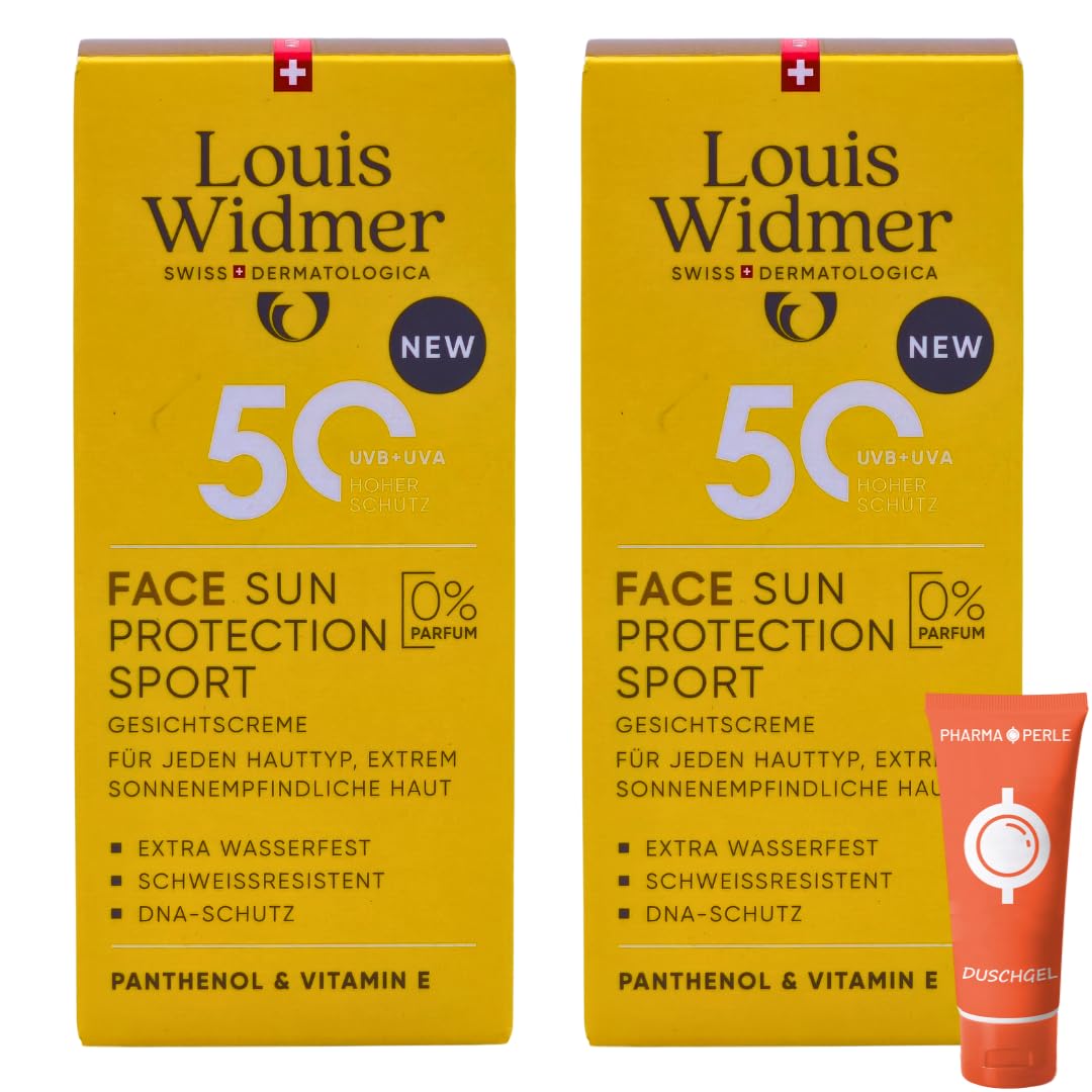 Louis Widmer Face Sun Protection Sport 50, 2x 50 ml I leichte, feuchtigkeitsspendende Gesichtsemulsion I extra wasserfest I schweissresistent I hoher UV-Schutz I Spar-Set plus Pharma-Perle give-away