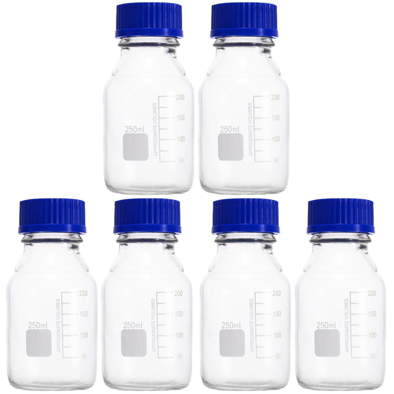 iplusmile Bottiglie Di Vetro Per Laboratorio: 250 Ml Bottiglie Graduati Con Tappo a Vite Set Di 6 Per Campionamento E Conservazione