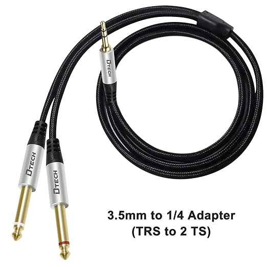 Cable adaptador DTECH 3.5mm a 6.35mm estéreo 1.5m trenzado miniatura 2