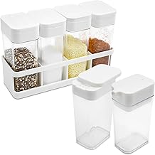 4 Pack Spice Shaker Jars, Plastic Seasoning Containers, Portable Camping Spice Kit, Mini Salt and Pepper Shakers Set, Small Spice Box for Kitchen Travel Camper Home Cooking BBQ (4*Spice Shaker)