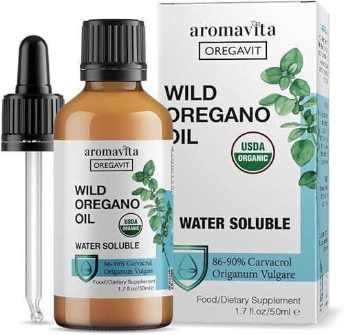AROMAVITA Water Soluble Wild Oregano Oil Organic Liquid Drops - Oregano Oil for Healthy Gums and Sore Throats, Digestive and Immune Support, Respiratory Health