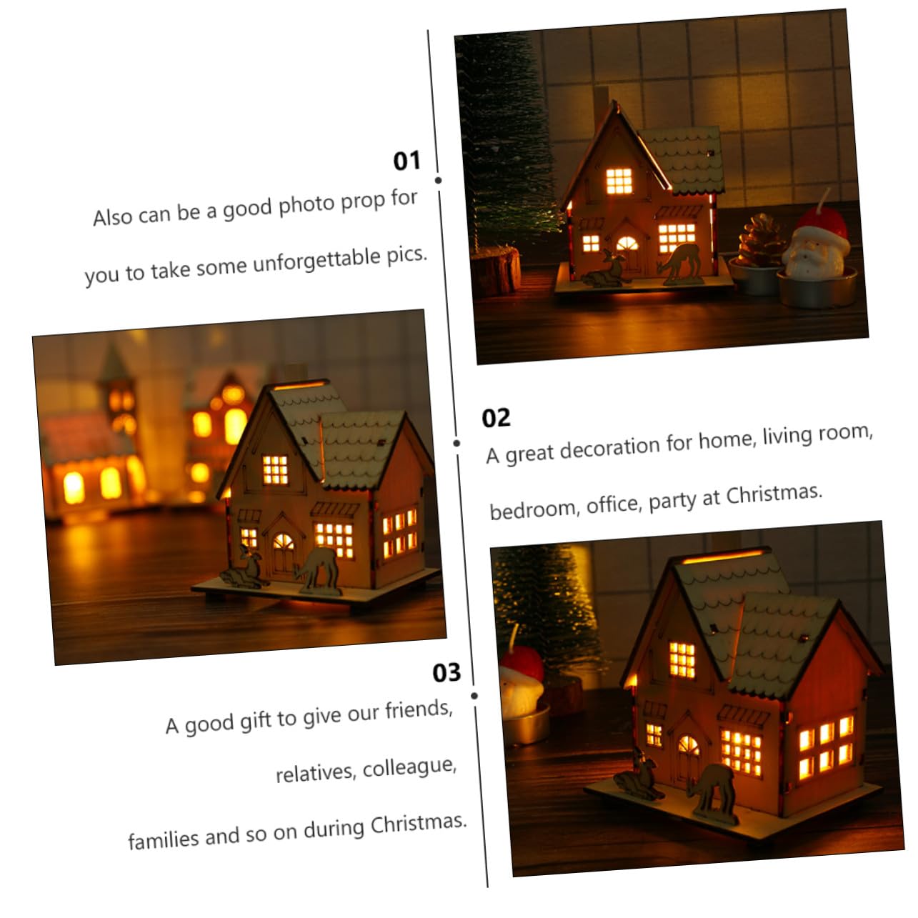 Adorno Casa Madera Navidad con Luz LED Decoración Mesa Festival Navideño Regalo para Amigos y Familia Miniatura Cabaña Madera Luminosa