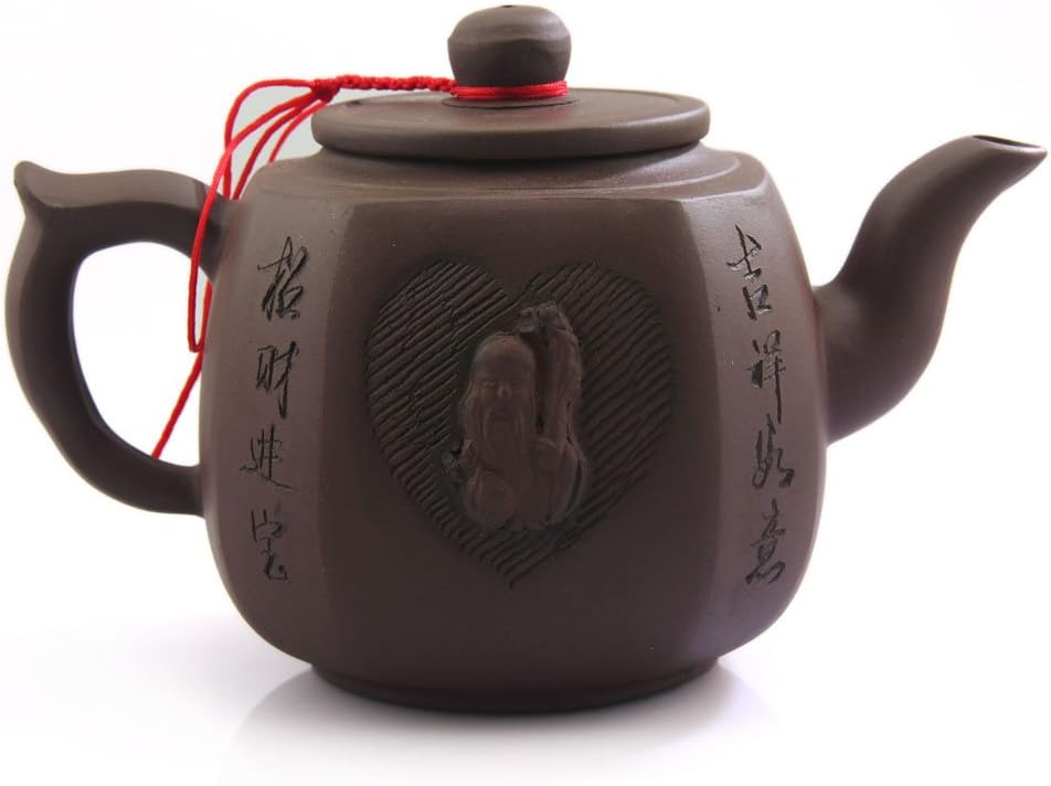 Yixing Zisha Teapot, Handmade Purple Clay Pot with God of Longevity Design, 500ml/17.6oz for Oolong & Pu-erh Loose Leaf Tea Brewing
