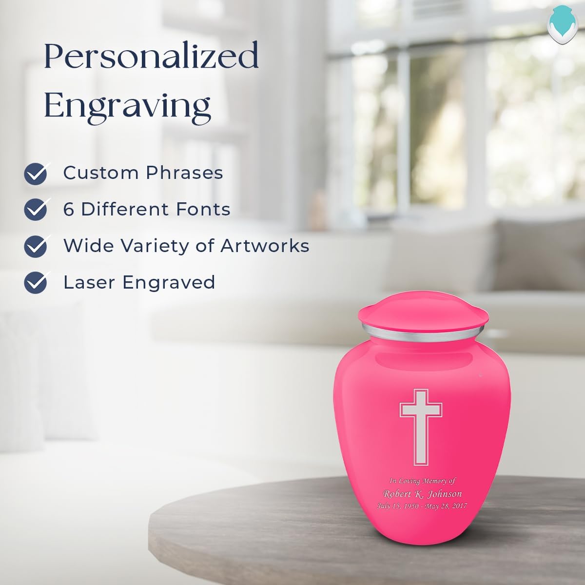 Geturns - Small Personalized Simple Cross Cremation Urns for Human Ashes I Bright Pink Funeral Urn for Women and Men I Holds up to 44 Cubic Inches