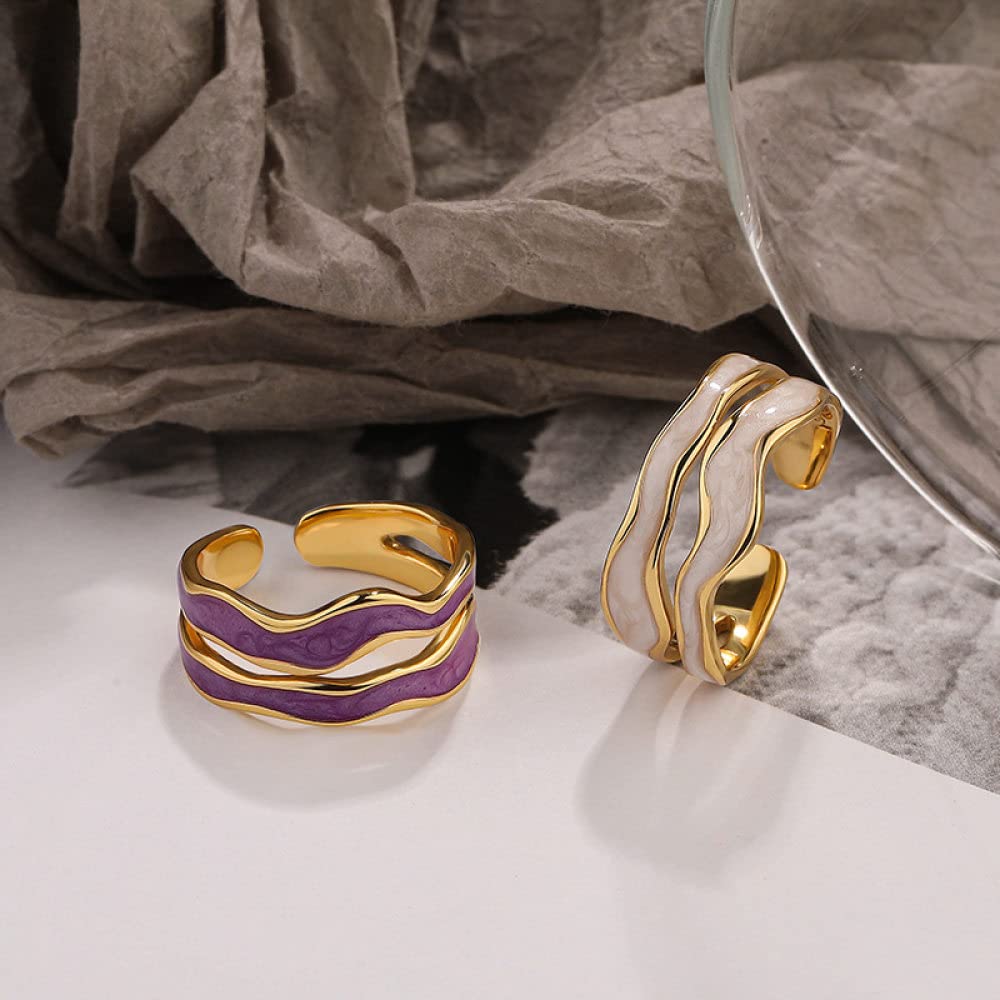 Anello In Argento Sterling 925,Anelli Regolabili Per Donna Doppio Strato Argento Sterling 925 Bianco Goccia Colla Irregolarità Anello Dito Indice Placcato Oro Anelli Di Promessa Per Ragazze Signore