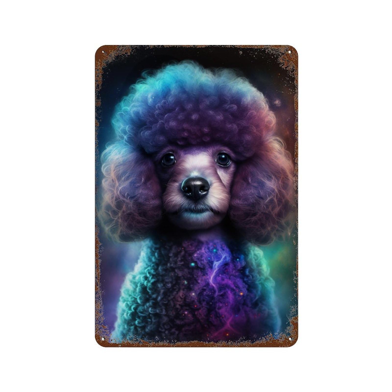 Rust Effect Cosmic Poodle Art Print-18 Aged Metal Wall Plaque 11.8"x7.9", Classic Wall Plaque for Basement, Hobby Room And Garage Decor