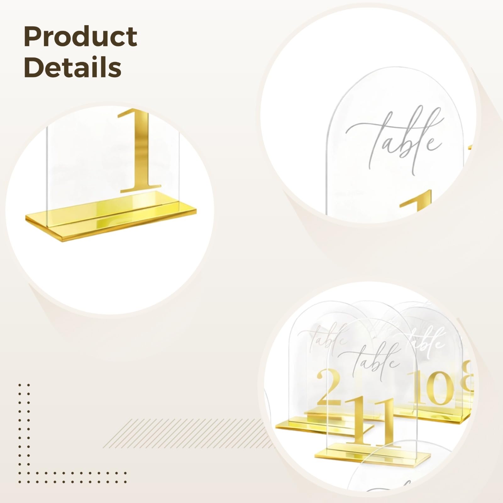 Goldfarbene Acryl-Tischnummern, 15 Stück, 15 x 10 x 5 cm, gewölbtes Design, freistehend, klare Tischnummern mit Sockel, elegante Sitzzuordnung für Hochzeiten, Partys