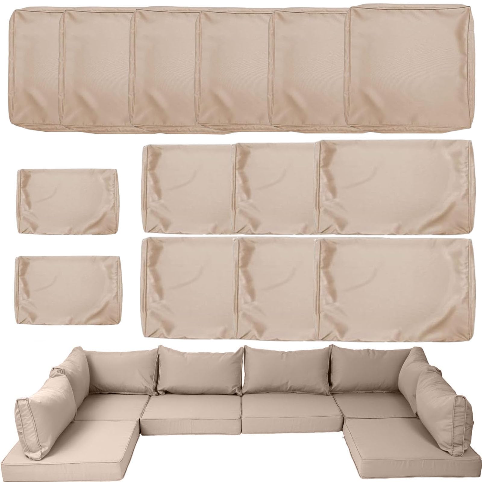 SpaceHop 14 Piece Outdoor Patio Cushion Cover Khaki