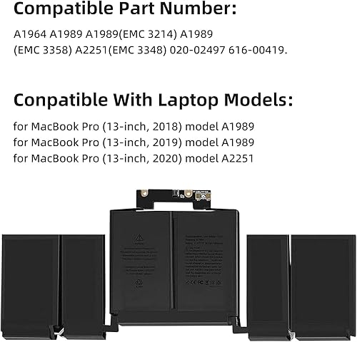 Miniatura 4 de Batería de repuesto para laptop A1964 para MacBook Pro de 13 pulgadas A1989 (mediados de 2018 2019) A2251 (versión 2020) EMC 3214 3358 3348 BTOCTO