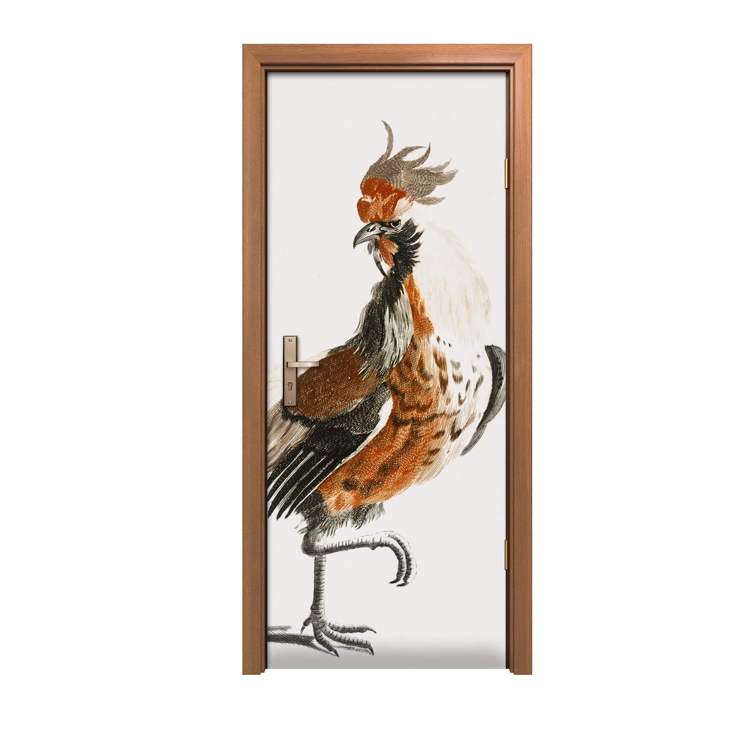 Autocollant de porte coq 90x200cm décoration murale trompe l'œil