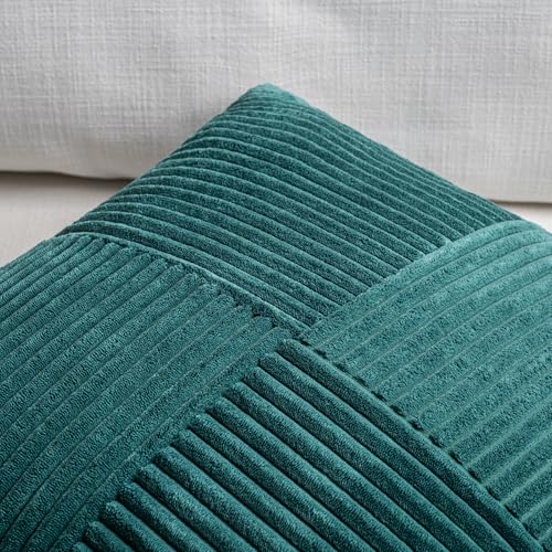 Image of Fancy Homi Set of 2 Teal Boho Long Lumbar Body Decorative Throw Pillow Cover 14x36 Inch for Bed Couch Bedroom Bench, Soft Patchwork Corduroy Textured Pillow Case, Rustic Farmhouse Room Decor