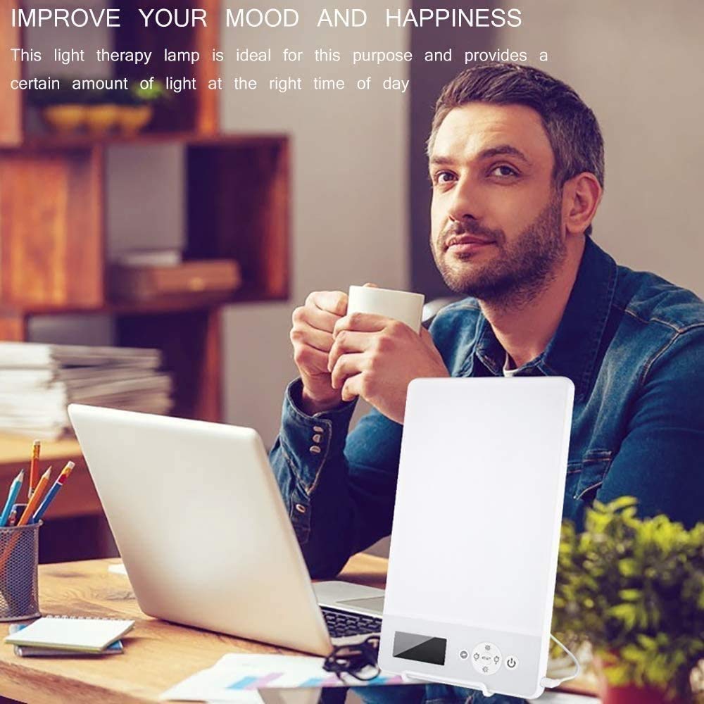 Lampe de luminothérapie, lumière LED 10000 lux UV sans UV, Fonction de minuterie, Niveaux de luminosité réglable, pour Une Maison Heureuse/Bureau/Voyage