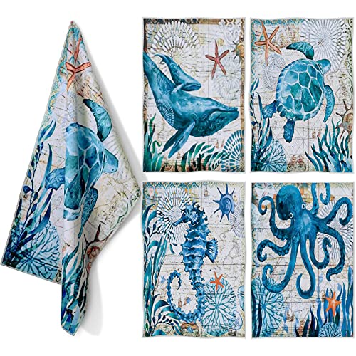 Set-of-4-Ocean-Animal-Swedish-Kitchen-Dishcloths-Reusable-Beach-Theme-Hand-Towels-Absorbent-Cleaning-Wipes-Sea-Turtle-Seashell-Starfish-Seahorse-Seaweed-Dish-Clothes-for-Kitchen-Bathroom 61 yn1CH7YL