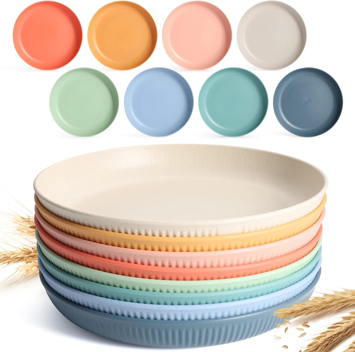 Wiederverwendbar Kunststoff Teller Set mit 8 Stück 23cm, BPA-Frei Mikrowellenfest & Spülmaschinenfest Essteller, Picknickteller | Unzerbrechliches Speiseteller für Salat Pasta Party Zuhause