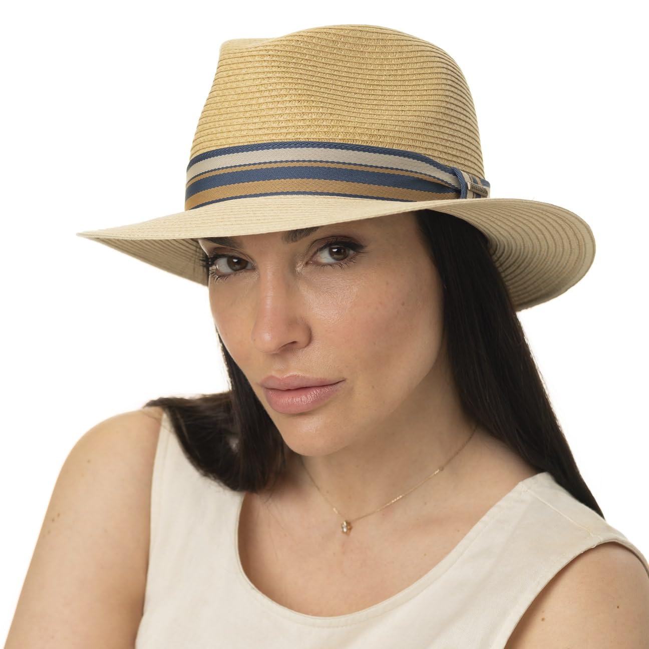 Stetson Romaro Toyo Traveller Sombrero de Paja Hombre Protección UV 40+ ala Ancha Cinta de groguen Primavera Verano