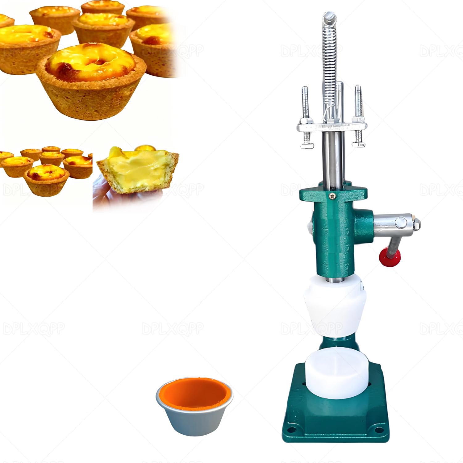 Molde antiadherente para tarta de huevo y prensa manual, base de hierro fundido resistente, herramienta de prensa de masa para cáscaras de pasteles, tazas de pudín, corteza de galletas, panadería