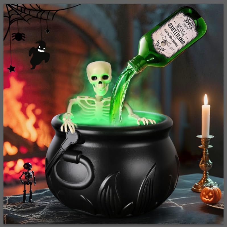 Halloween Deko, Hexenkessel Groß mit Nebelmaschine, Magischer Schwimmender Trinkflasche, Horror DIY Halloween Deko Outdoor Innen für Kessel Hexen Zombie Garten Tischdeko