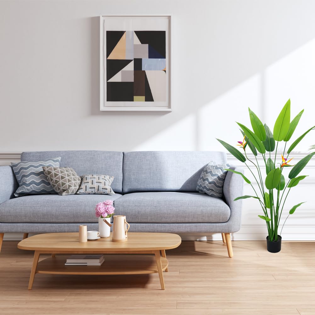 Zstar Plante d'oiseau de Paradis Artificiel en Pot avec de Faux Oiseaux et 23 Feuilles, Grandes Plantes artificielles en Pot pour Salon, Maison, Bureau, Jardin - 160 cm