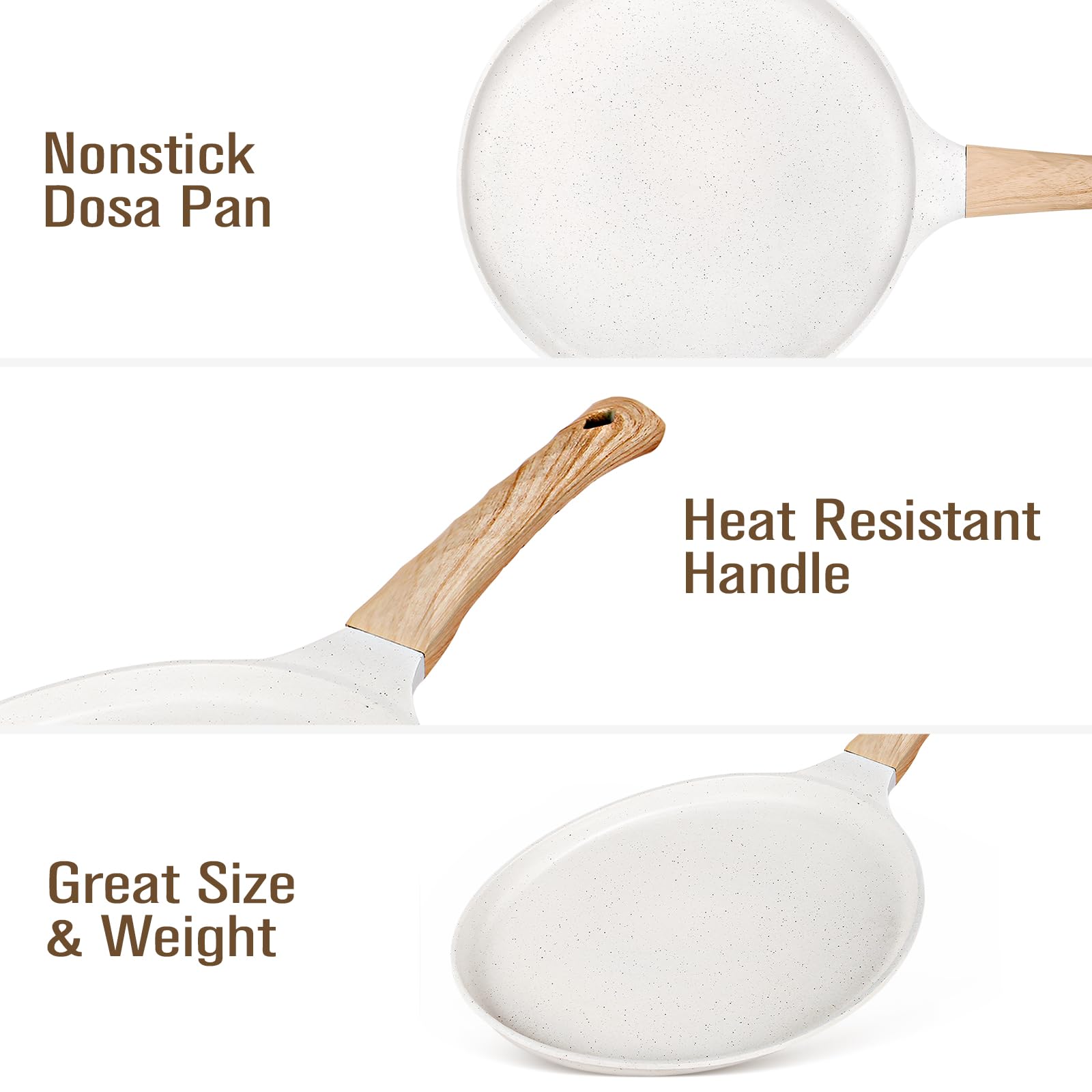 SouxMux Sartén antiadherente para crepes de 11 pulgadas con esparcidor, sartén Dosa Tawa con revestimiento de cerámica, sartén plana compatible con inducción para panqueques, tortillas y más con mango