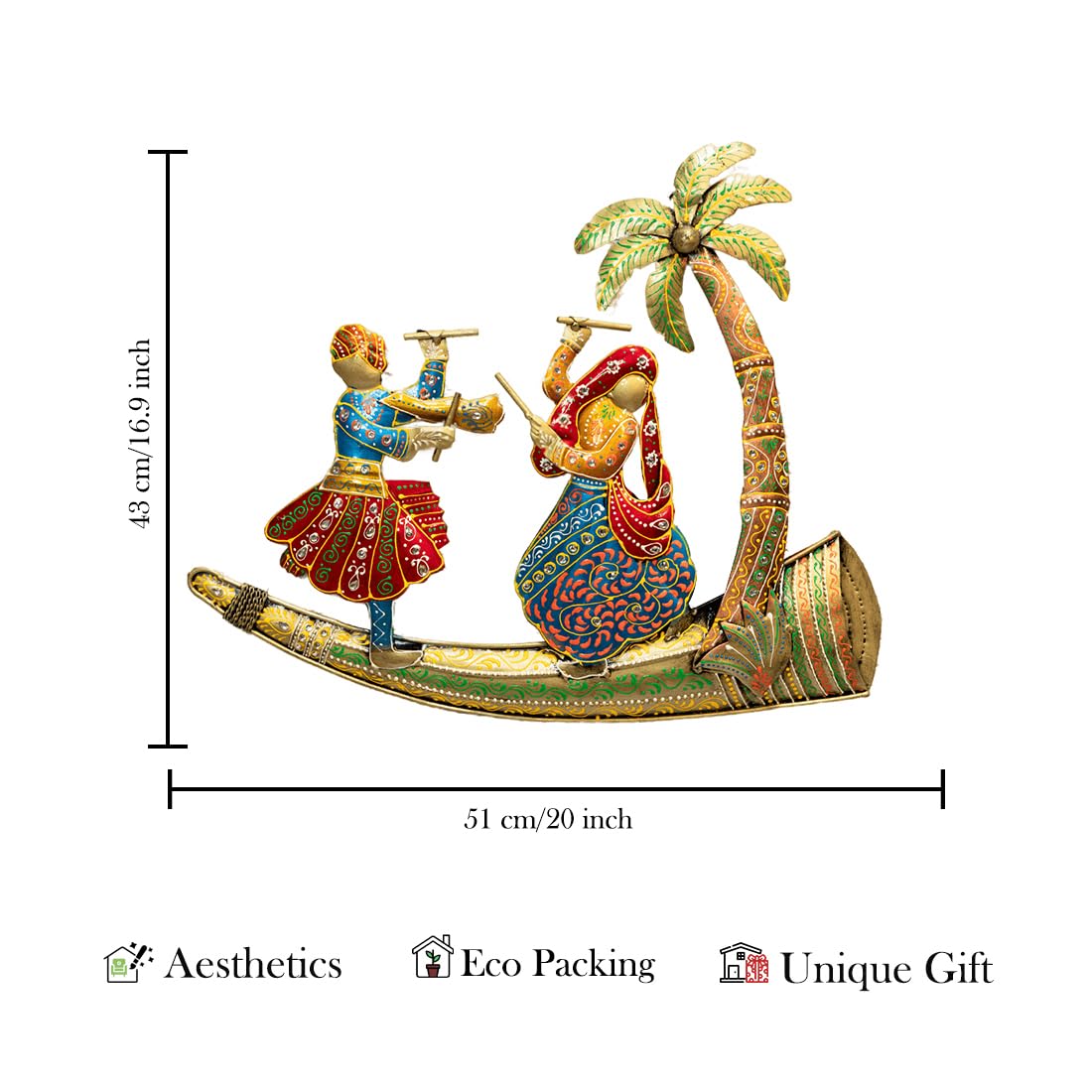 Ekhasa Nostrae Rajasthani Dancers Metal Wall Decoration Items for Living Room, Bedroom | Rajasthani Art Sculpture for Wall Decor | Perfect Wall Hanging for Home Decor, Sofa Wall Decor & Office Decor