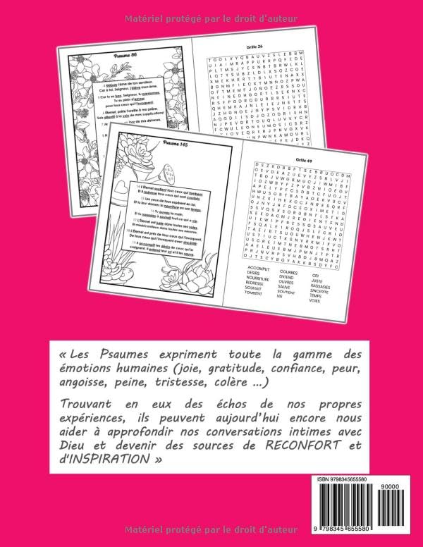 MOTS MELES ADULTES SENIORS ADOS GROS CARACTERES: BIBLE . Psaumes. Livre de jeu GRAND FORMAT avec SOLUTIONS et ILLUSTRATIONS Florales A COLORIER (French Edition) - Image 2