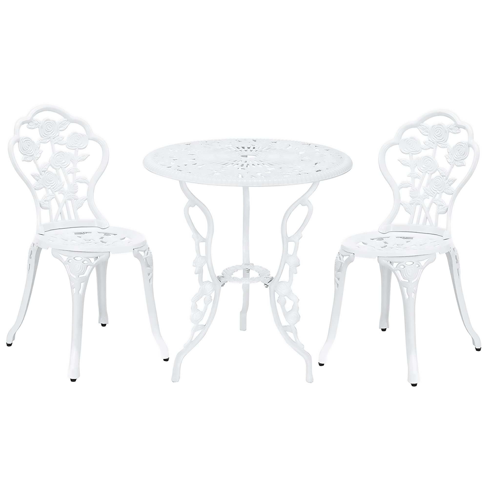 Patio Premier 217004 3pc Outdoor Rose Garden Bistro Set, Cast Iron and Aluminum Frame, White