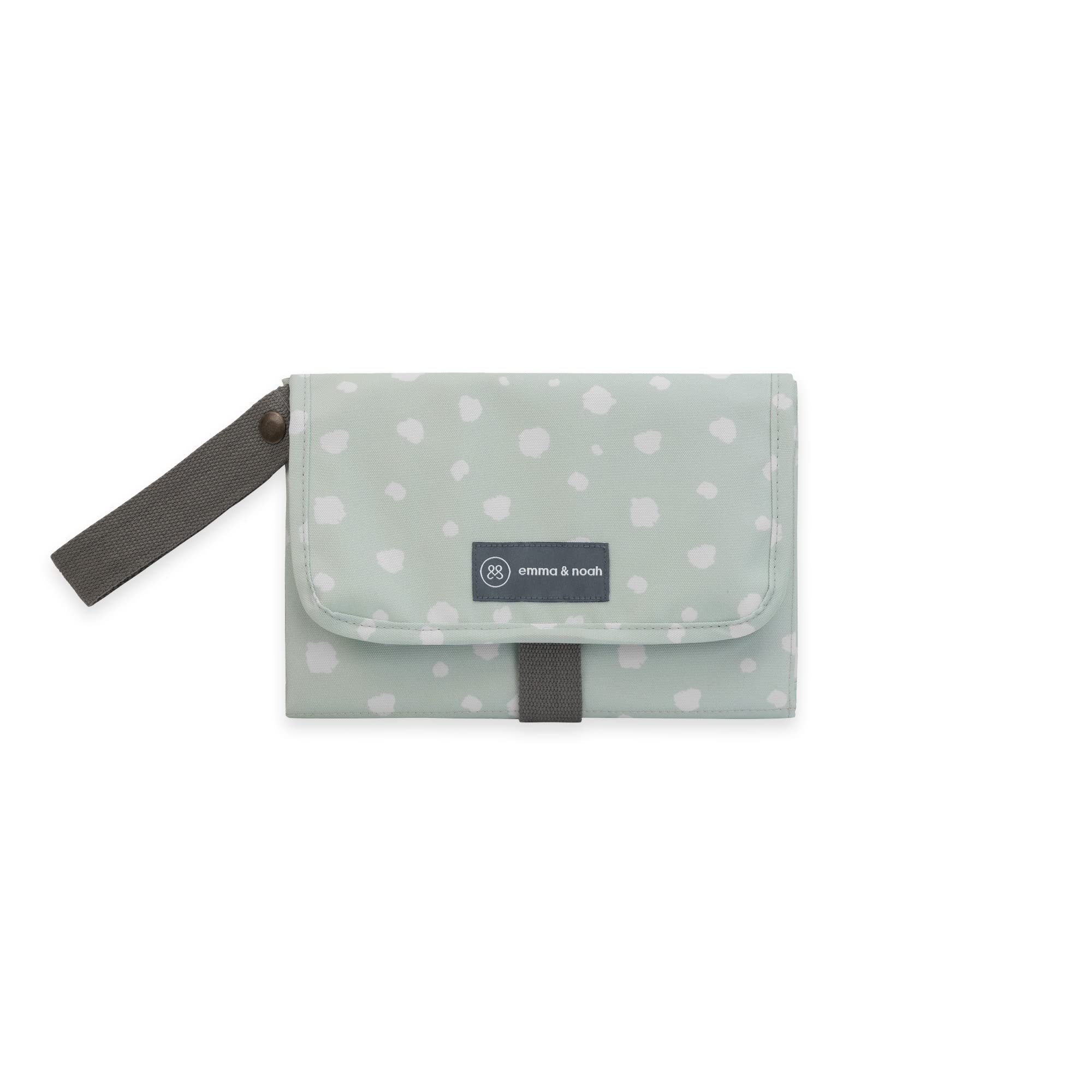 emma & noah Wickelunterlage für Unterwegs, 82x52 cm (gefaltet 25x18 cm), Abwaschbar, Wickeltasche mit Windeltasche für den Kinderwagen, Organizer für Windeln und Feuchttücher (Punkte Mint)