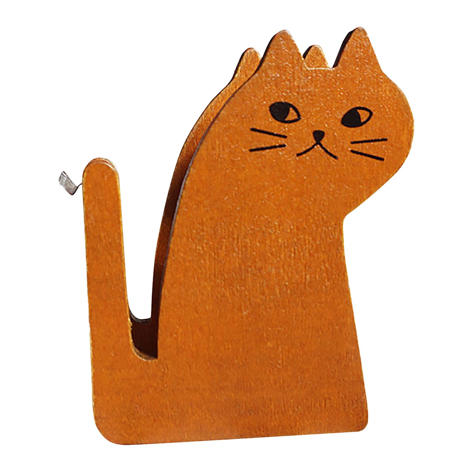 Cute Cat Tape Dispenser Wooden Craft and Accessory for Efficient Wrapping and Organizing (Brown, 8.7X7X3.7CM)