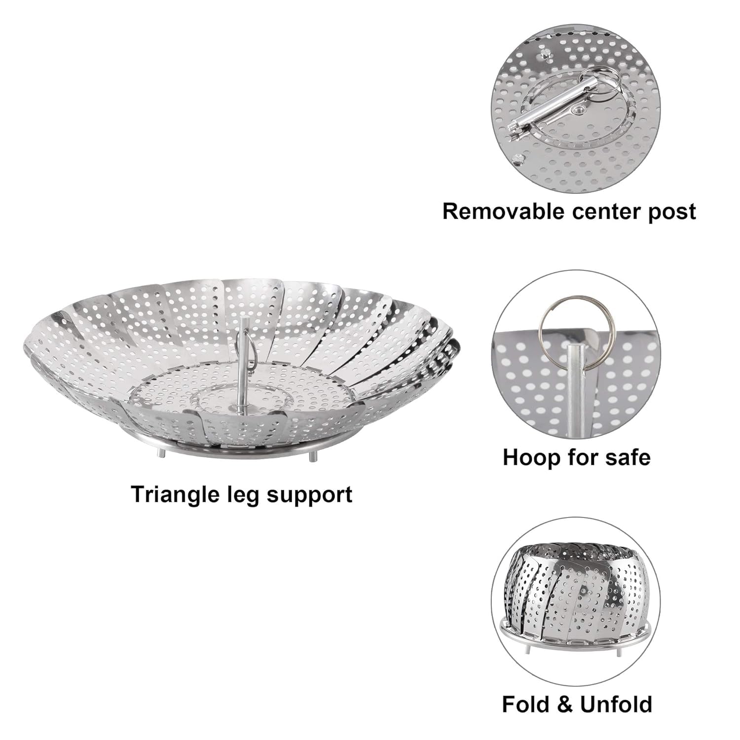 Dhanuom Steamer Basket Stainless Steel Steamer Basket for Vegetable/Insert for Pots, Pans steam boiling Fruit Bowl Fit for Instant Pot and Adjustable bowl 4