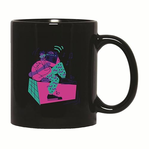 Gift for Men Retro Boy with Radio Vintage Style for Men 11oz 15oz Black Coffee Mug disponible en Yaxa Mexico