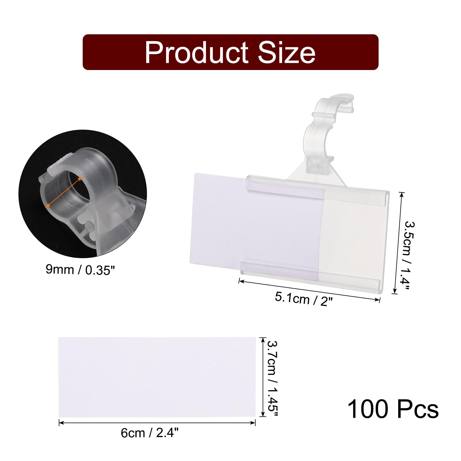 QUARKZMAN 100pz Filo Scaffale Etichette Supporto Etichette Carte 2 x 1.4" Etichette Riutilizzabili Cestino Etichette Supporti Chiusura Automatica per Dispensa Supermercato Trasparente