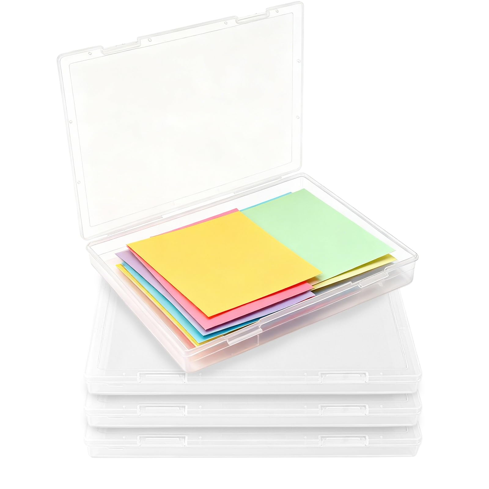 Bomxmon Transparent A4 File Box, 4 Pcs Clear Plastic Boxs, Portable Storage Boxs For Documents, Magazines, Photos