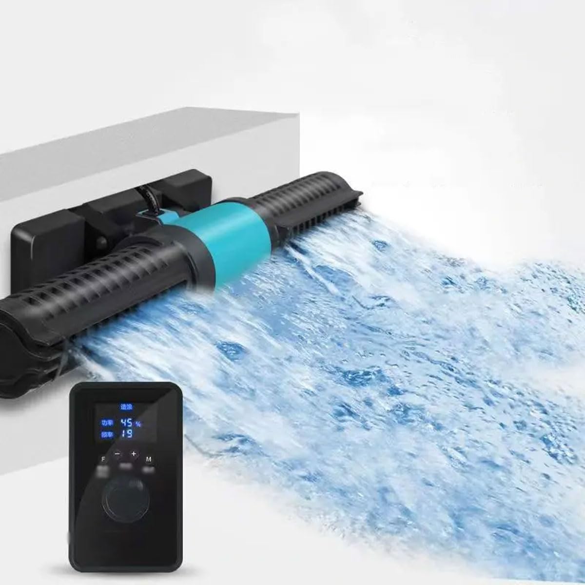 15W Aquarium Wave Maker, with LED Display Controller, 4 Levels of Adjustment Cross Flow Pump, Magnetic DC 24V Aquarium Powerhead, for Freshwater, Marine Reef Aquariums
