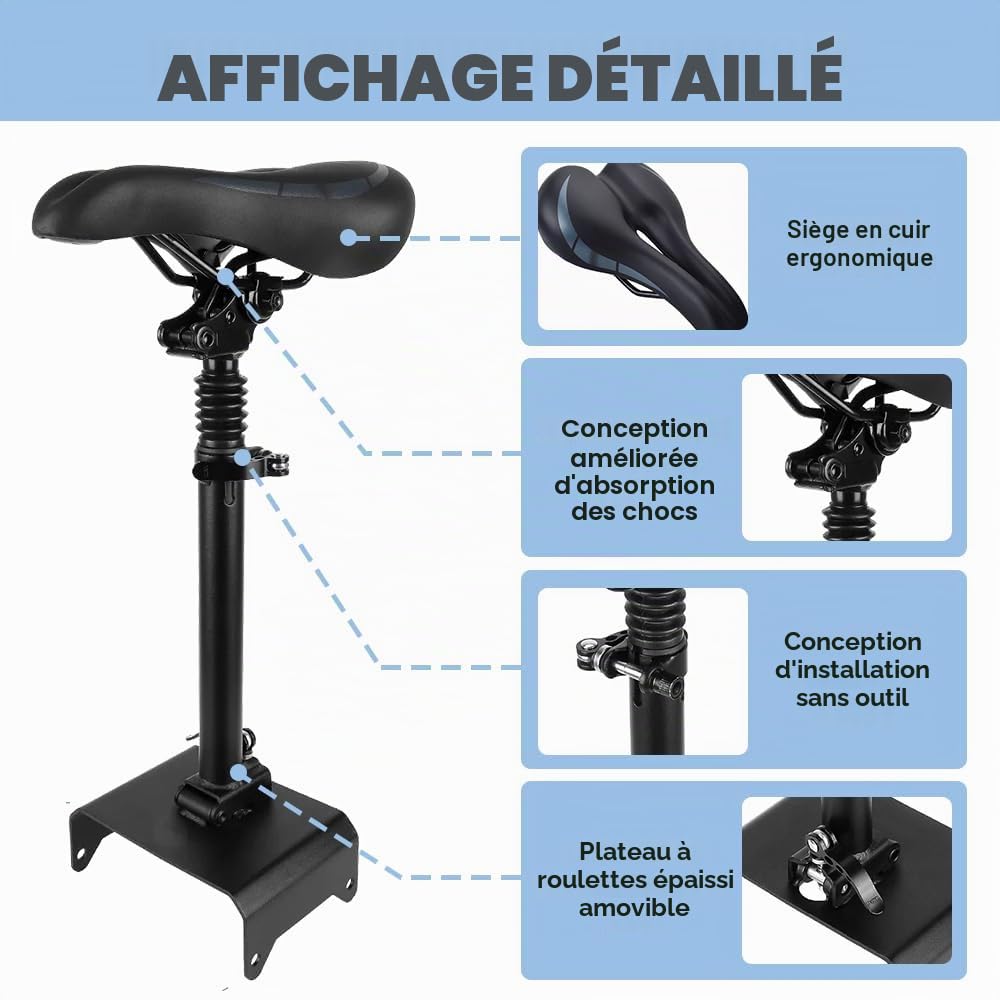 Siège pour trottinette électrique, siège pour trotinette électrique Segway Ninebot F20/F25/F30/F40, siège pliable pour trottinette électrique, siège pour trottinette électrique avec repose-pieds de 17