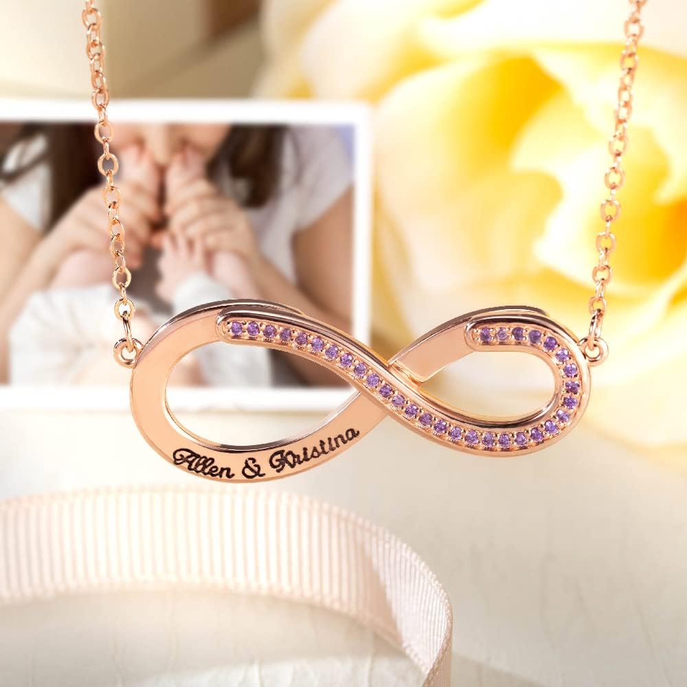 callie Personalized Convertible Infinity Love Necklace - Custom Engraved Names & Birthstone, Heart Pendant Necklace, 925 Sterling Silver/Brass | Jewelry Gifts for Women & Men - Image 9