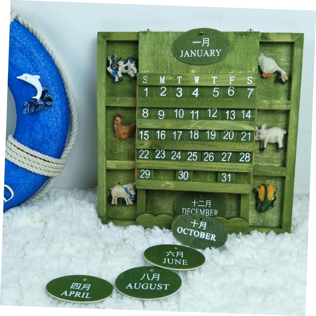 NALsa Calendario da Tavolo in Stile Pastorale Francese in Legno Verde Piccolo Calendario Calendario Calendario Calendario Decorazione da Appendere a Parete