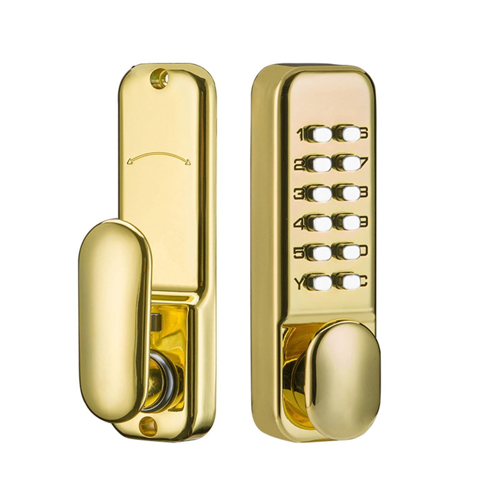 MagiDeal Serrure de Porte à Code Mécanique, Combinaison Dorée de Code Chiffres sans Clé, Verrouillage à Mot de Passe avec Poignée pour Porte, Or