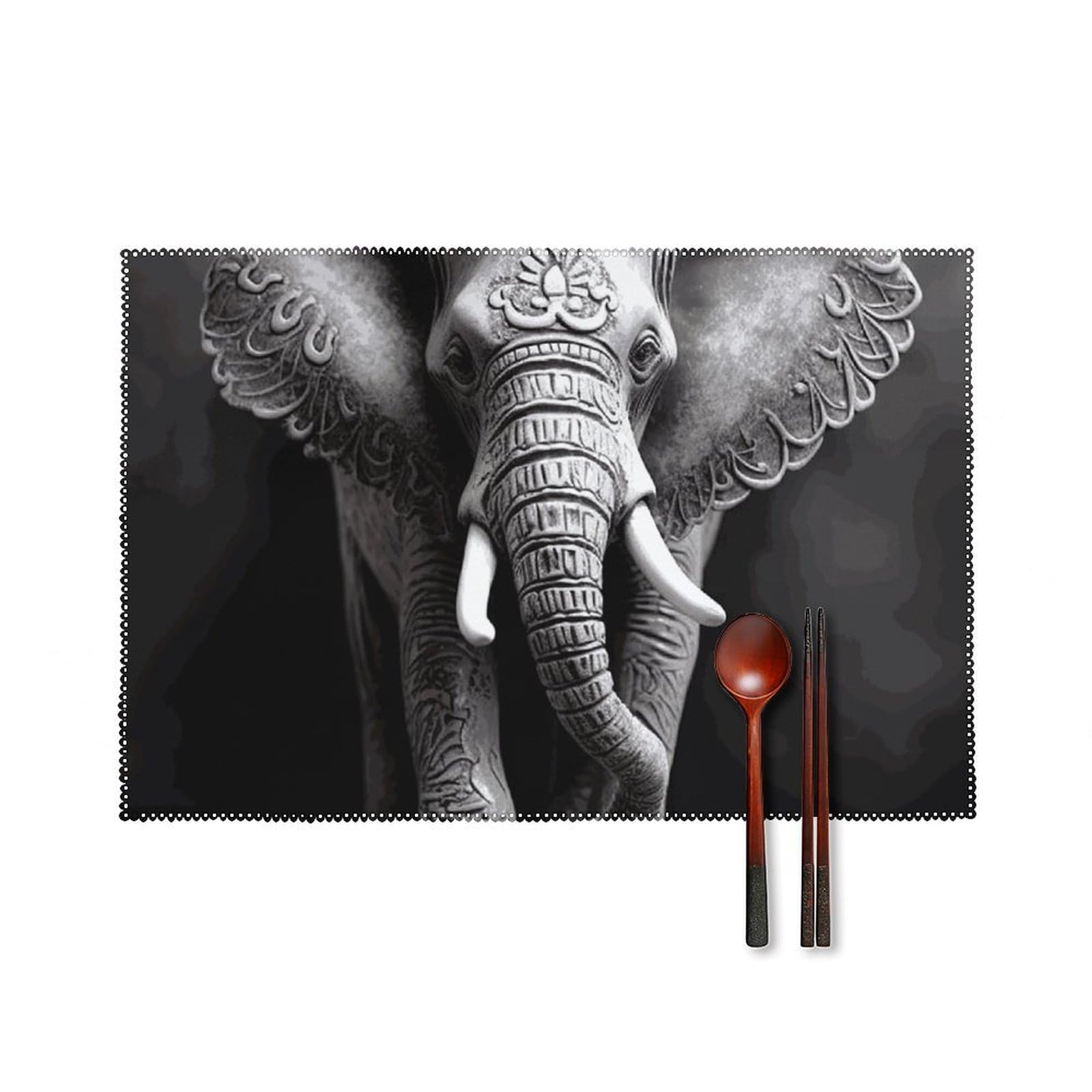 Gray Elephant Placemats Washable Not Fade Placemats Practical Heat Resistant Place Mats for Outdoor Patio Table Mats Kitchen Dining Party Decoration