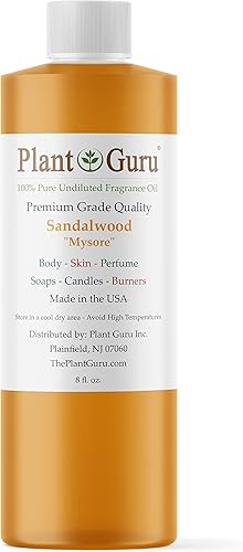 Aceite aromático de sándalo Mysore de 8 onzas líquidas. Aceite perfumado para hacer jabón, velas, bombas de baño, mantequillas corporales. Utilizado