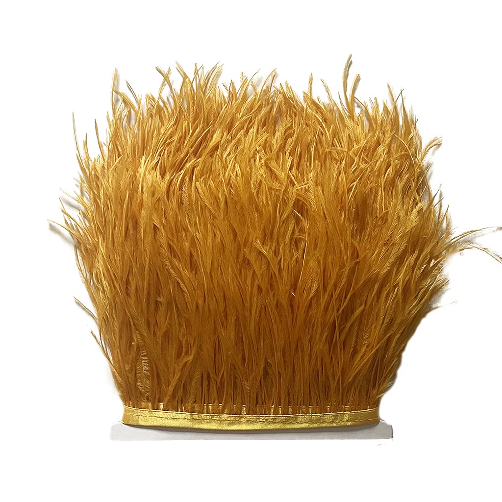 2Yard Gold Ostrich Feather Fringe Trim 4-6inch in Width for DIY Costume Sewing Craft Decor Dress Accessories Party Supplies Festival Outfits