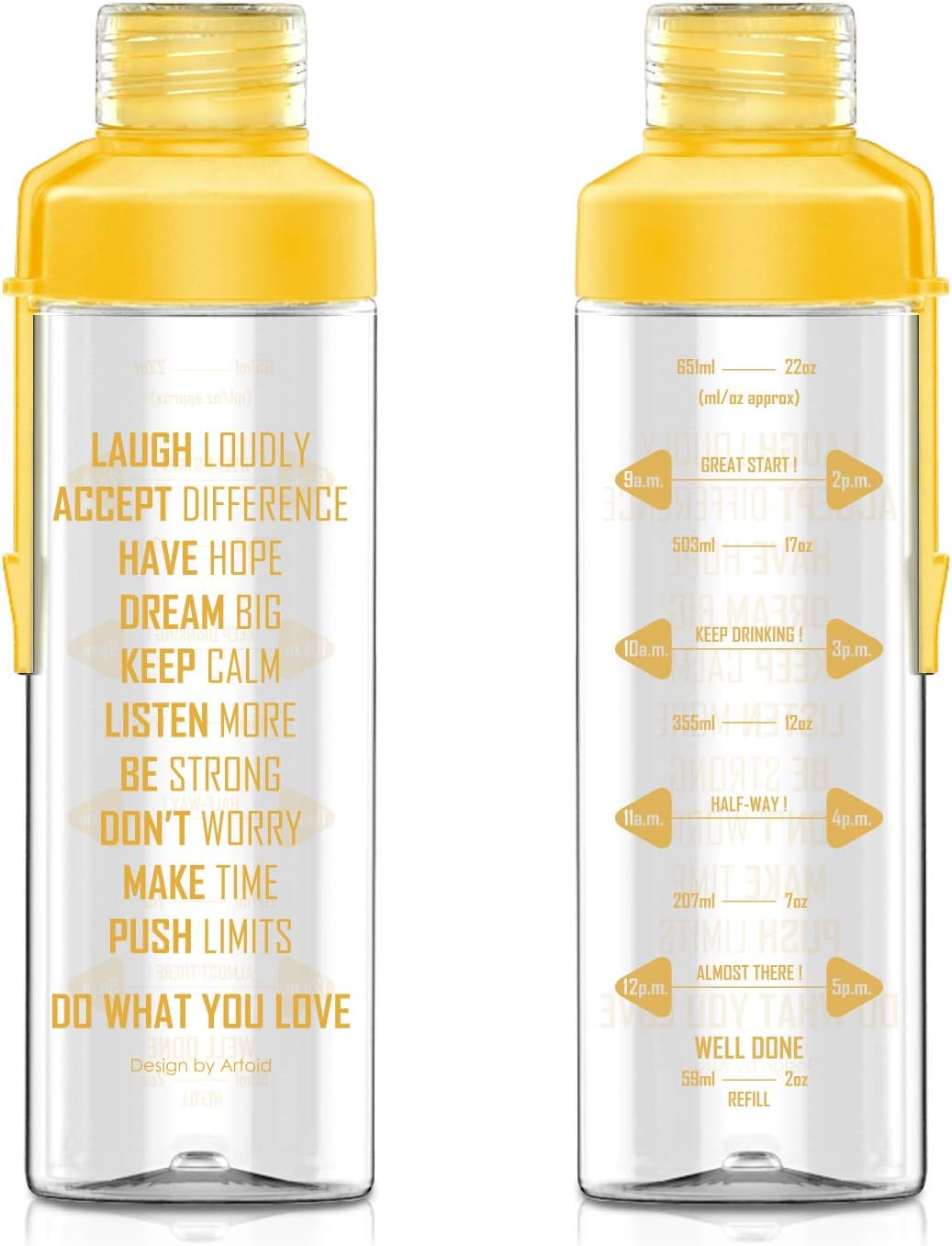 Artoid Mode 25oz Motivational Fitness Workout Sports Water Bottle with Time Marker & Measurements, Carbonation Friendly Dishwasher Safe and BPA Free