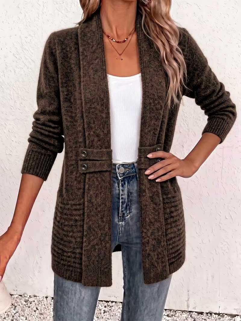 Gilet Long pour Femme Col Châle Ouvert sur Le Devant Veste en Maille Mi Longue Manteau Pull Léger et Décontracté Trench Coat en Maille pour Femme Veste De Mi Saison À Porter Au Quotidien