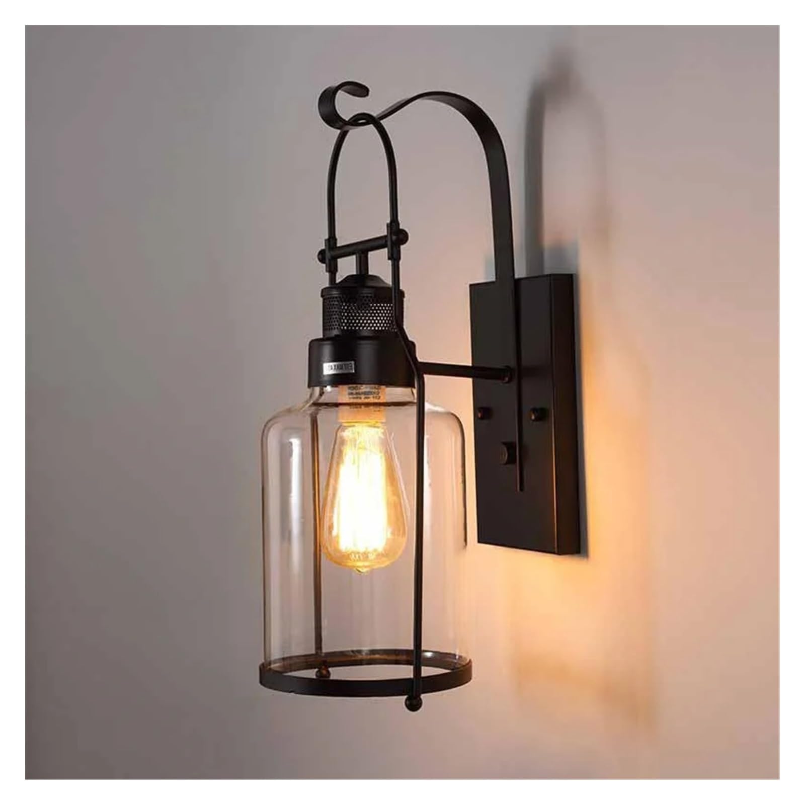 ASerZenith Retro Iron Garden Yard Wall Lamp Outdoor Light Bedroom Aisle Restaurant Lamp Cafe Light Glass Sconce,Chandeliers, Copper,Black