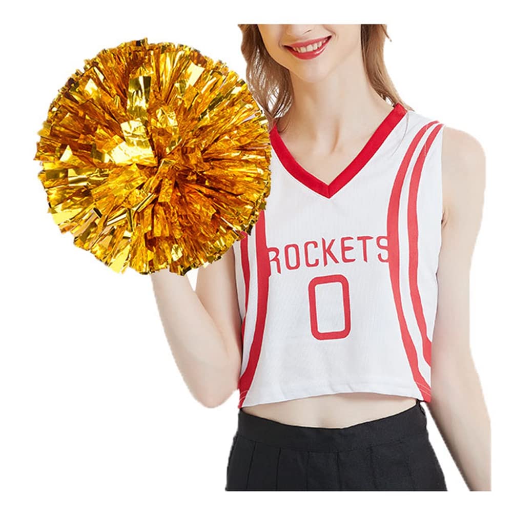 2 pompony cheerleaderki, metalowe, foliowe, pompony cheerleaderki, pompony z pierścieniem cheerleaderki, ręcznie kwiaty, na imprezy sportowe, gry w piłkę, tańce, imprezy karnawałowe, złote