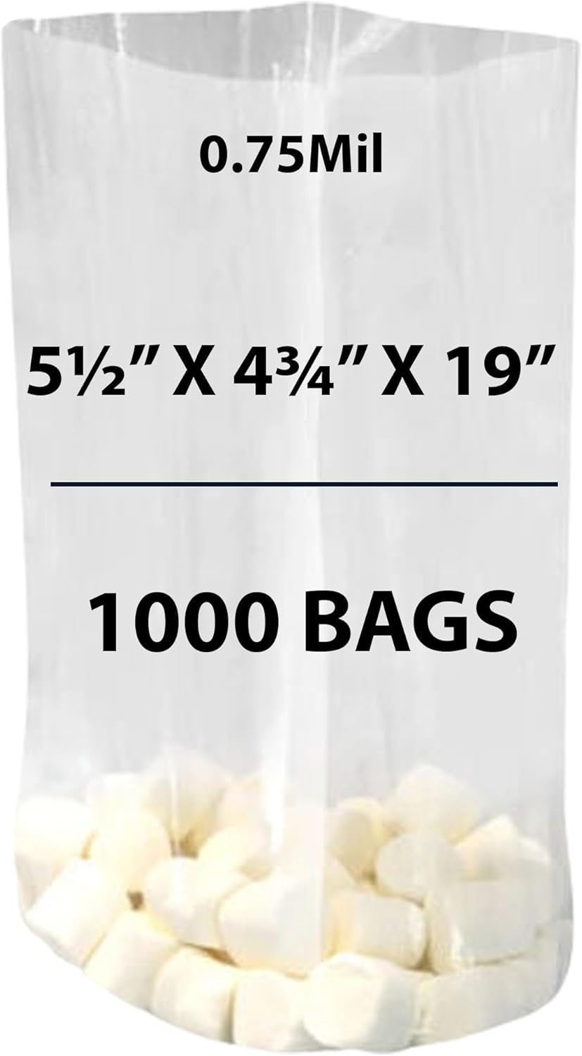 Clear Gusseted Bags 0.75 Mil, 5.5" X 4.75" X 19" & 1000 Bags| LDPE Material, For Food Packaging, Storage & Display | Heat Sealable Plastic Bag, Ideal for Bakery, Deli, Snacks, and Commercial Use