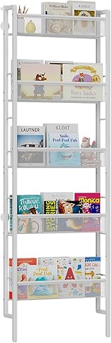 B8 - Estantería para niños montada en la pared, estantería de pared de 5 niveles para niños, organizador de libros infantiles para juguetes y