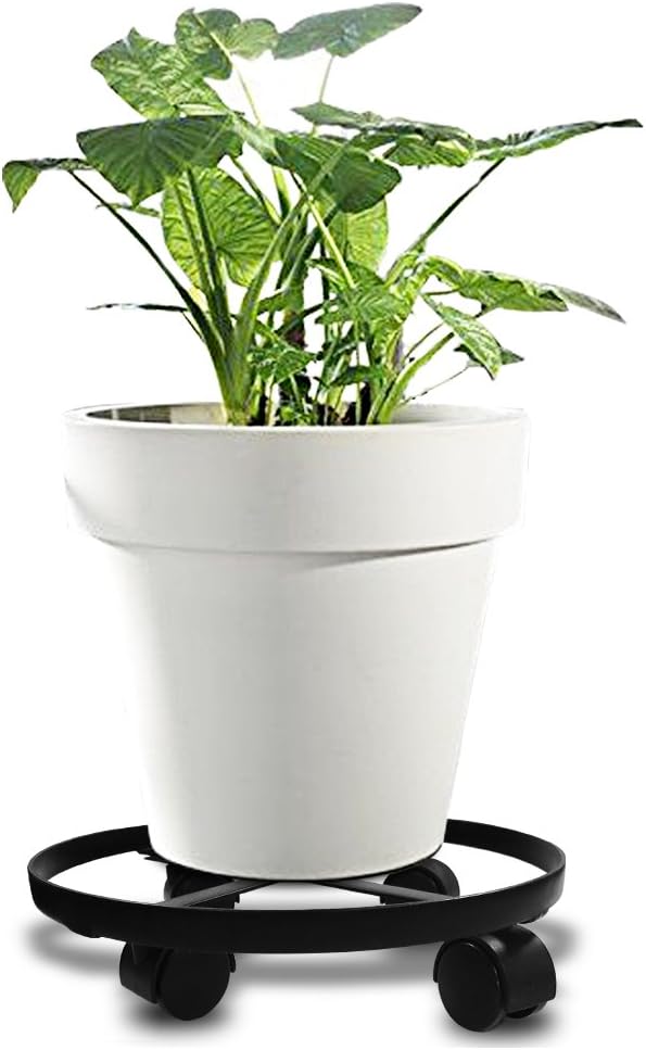 Amagabeli 14" Metal Plant Caddy HEAVY DUTY Iron Potted Plant Stand with Wheels Round Flower Pot Rack on Rollers Dolly Holder on Wheels Indoor Outdoor Planter Trolley Casters Rolling Tray Coaster Black