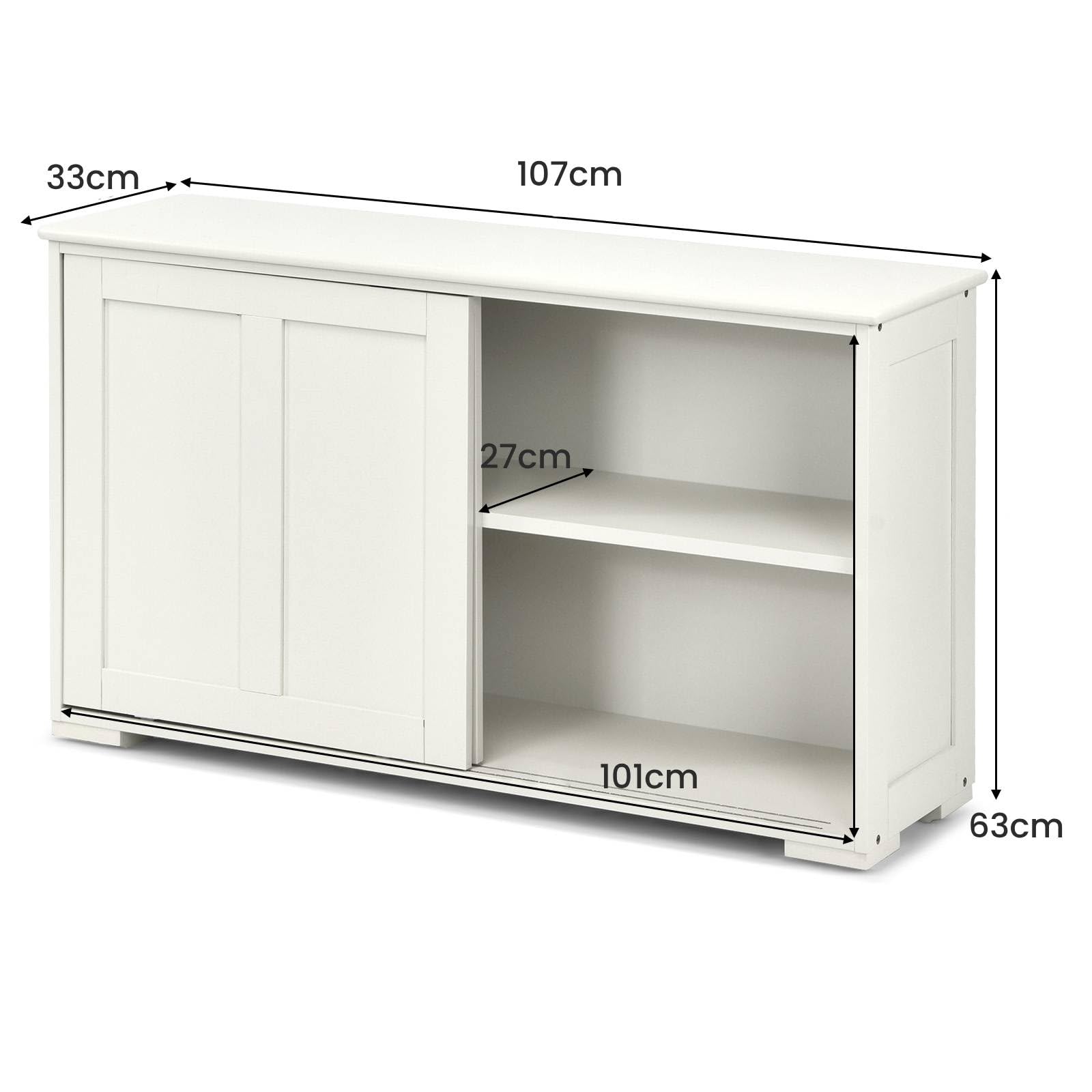 WooBuffet Schrank Sideboard mit Ablage und Schiebetüren, für Esszimmer, Wohnzimmer und Flur, Weiß